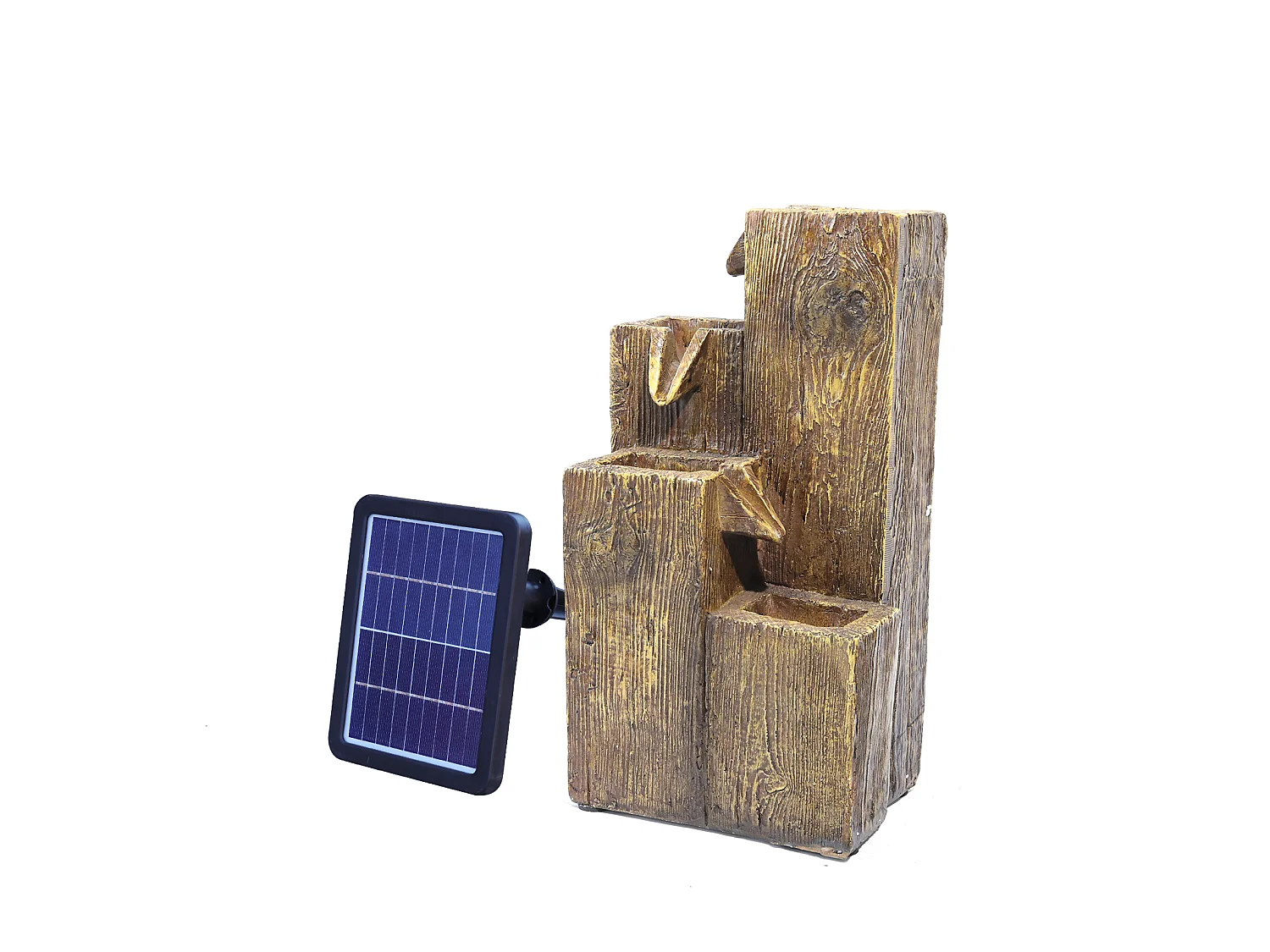 Brown Resin Wood Effect Solar Powered Water Fountain with LED Light