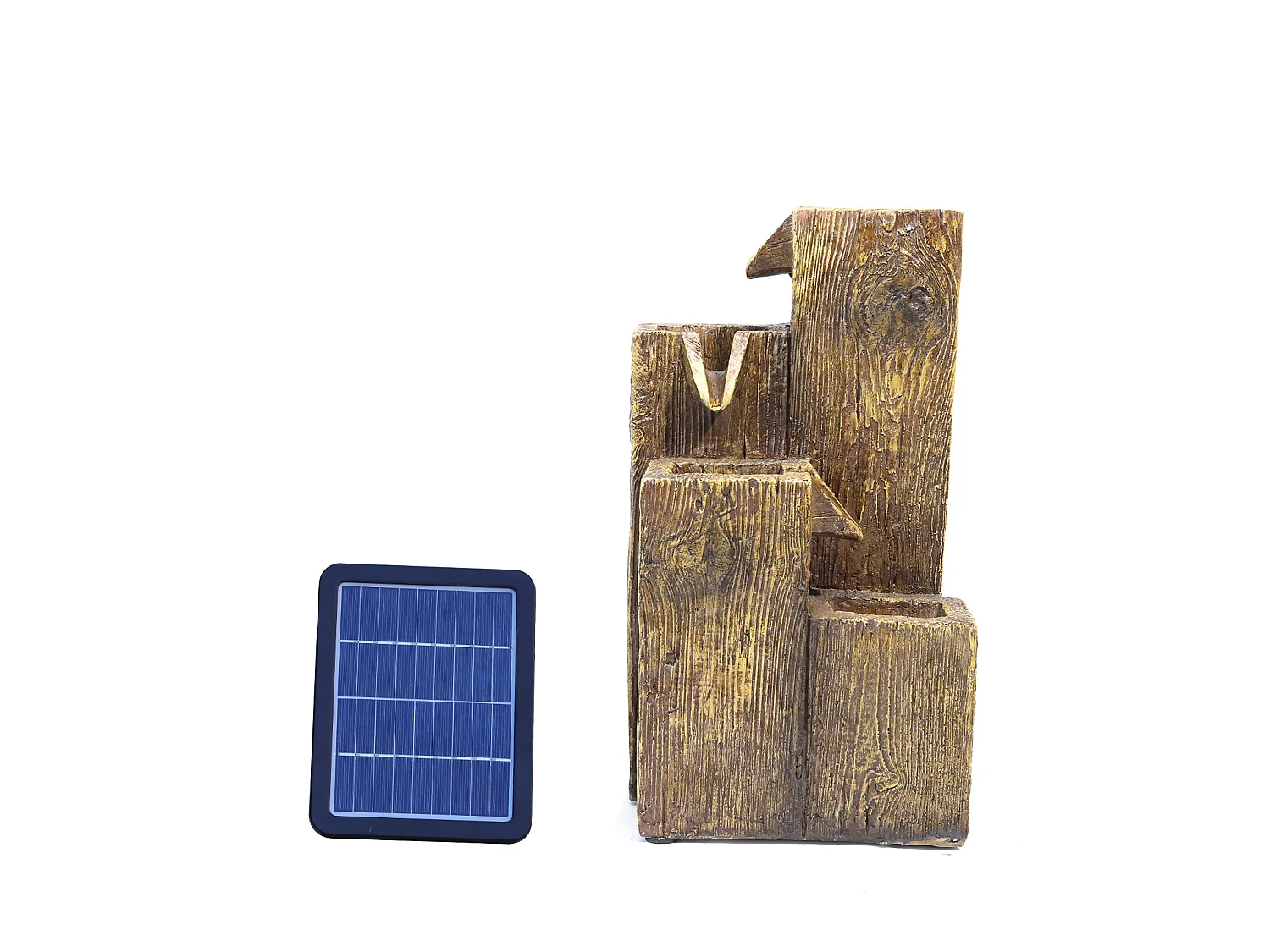Brown Resin Wood Effect Solar Powered Water Fountain with LED Light