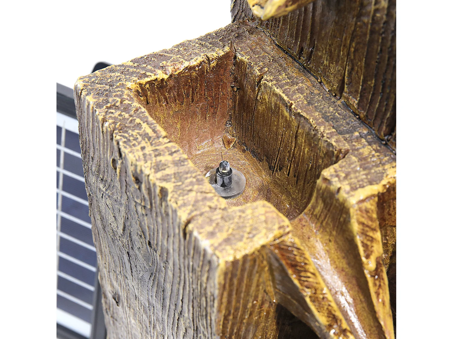 Brown Resin Wood Effect Solar Powered Water Fountain with LED Light