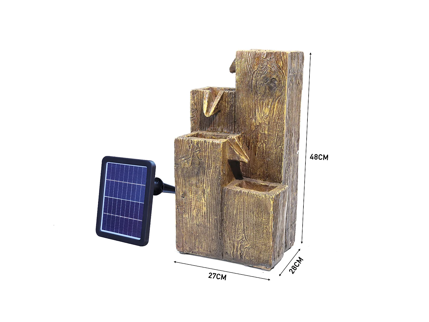 Brown Resin Wood Effect Solar Powered Water Fountain with LED Light