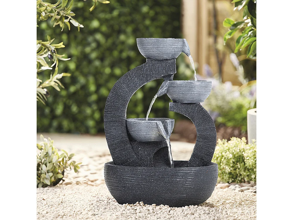 3-Tier Resin Rockery Water Fountain with Solar Power and LED Light