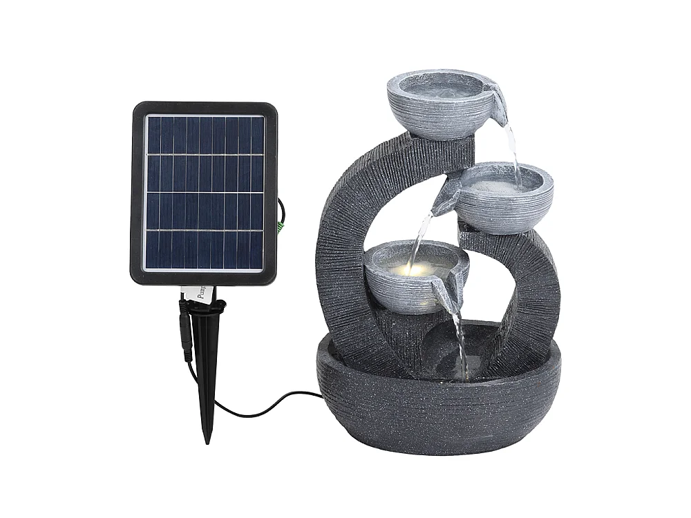 3-Tier Resin Rockery Water Fountain with Solar Power and LED Light