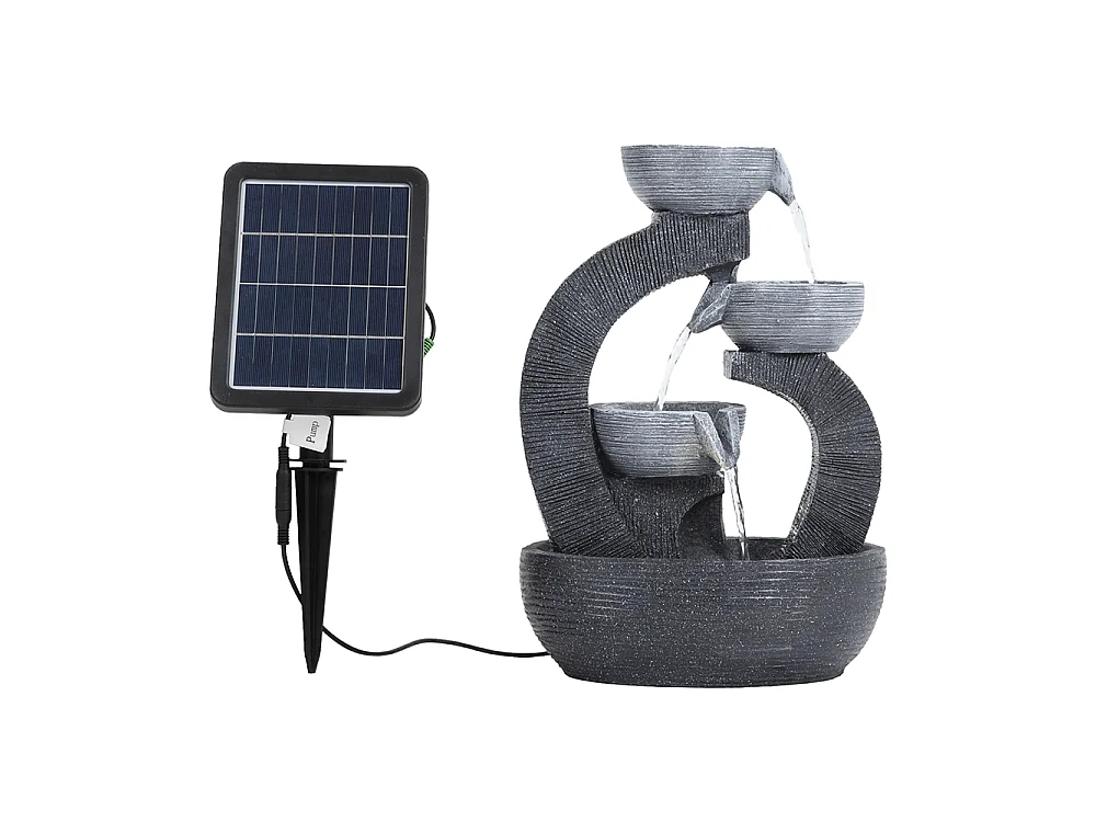 3-Tier Resin Rockery Water Fountain with Solar Power and LED Light