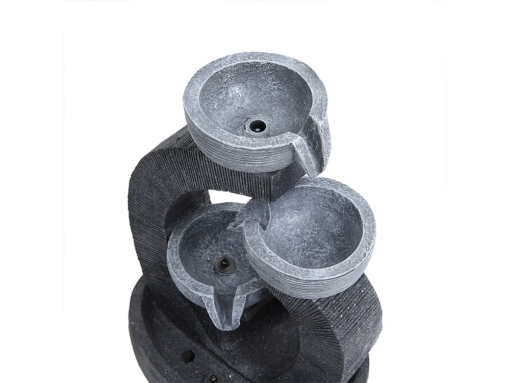 3-Tier Resin Rockery Water Fountain with Solar Power and LED Light