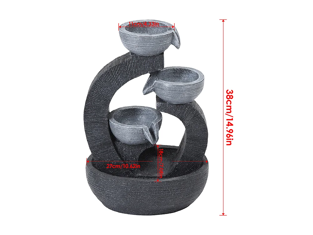 3-Tier Resin Rockery Water Fountain with Solar Power and LED Light