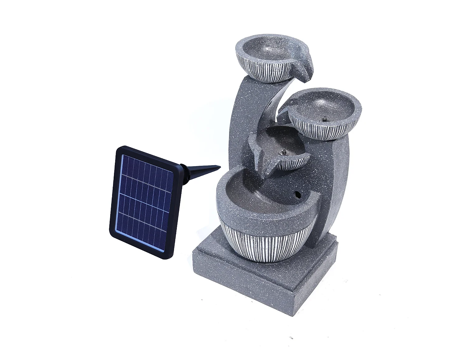Black Resin 4-Tier Rockery Solar Powered Water Fountain with LED Light