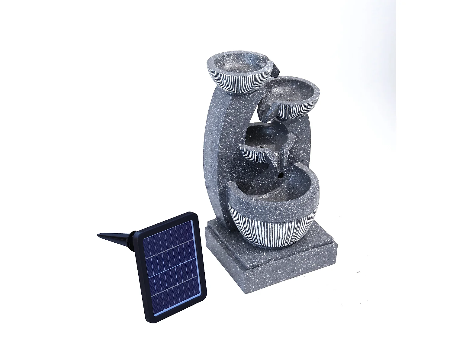 Black Resin 4-Tier Rockery Solar Powered Water Fountain with LED Light