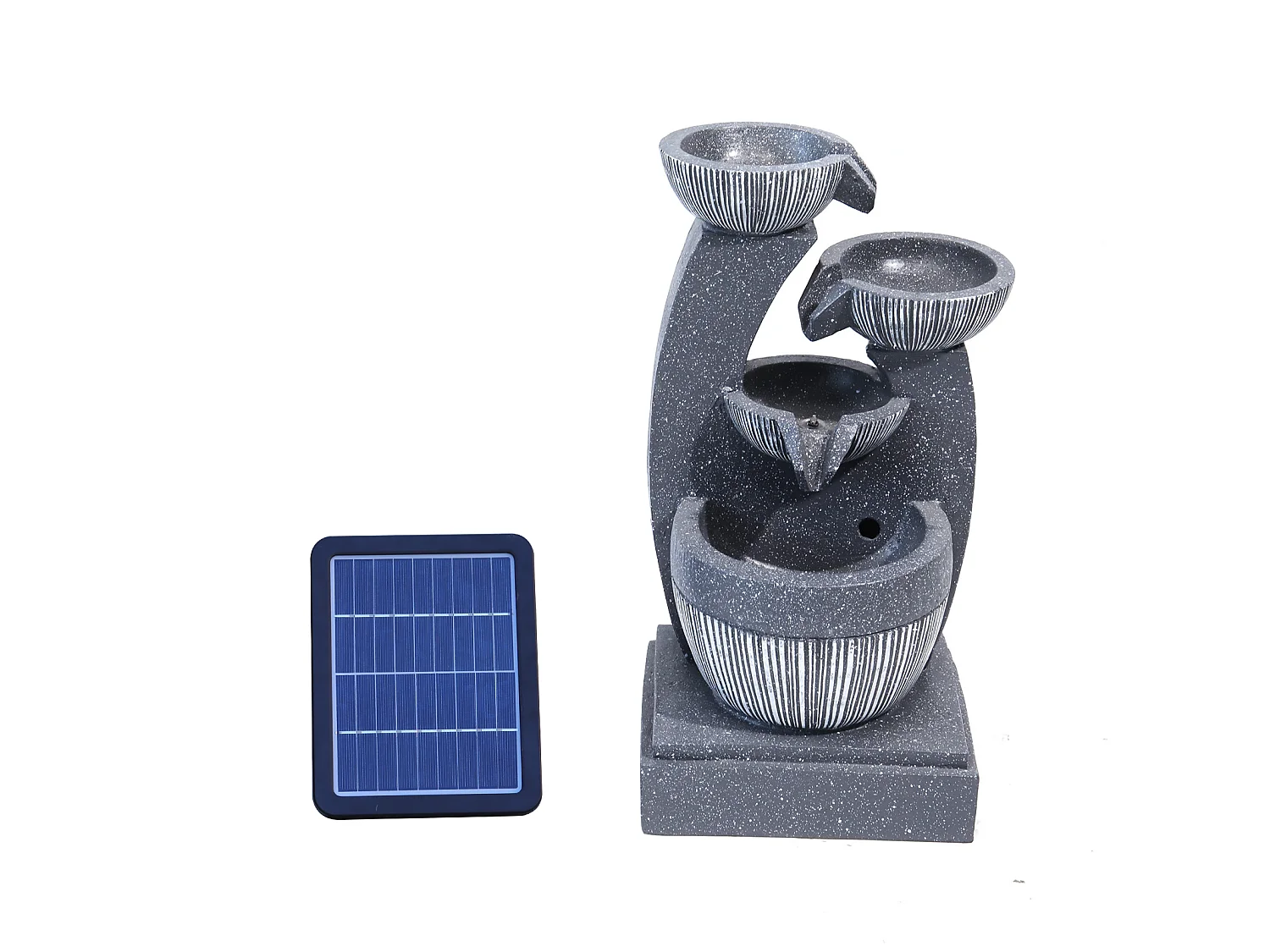 Black Resin 4-Tier Rockery Solar Powered Water Fountain with LED Light