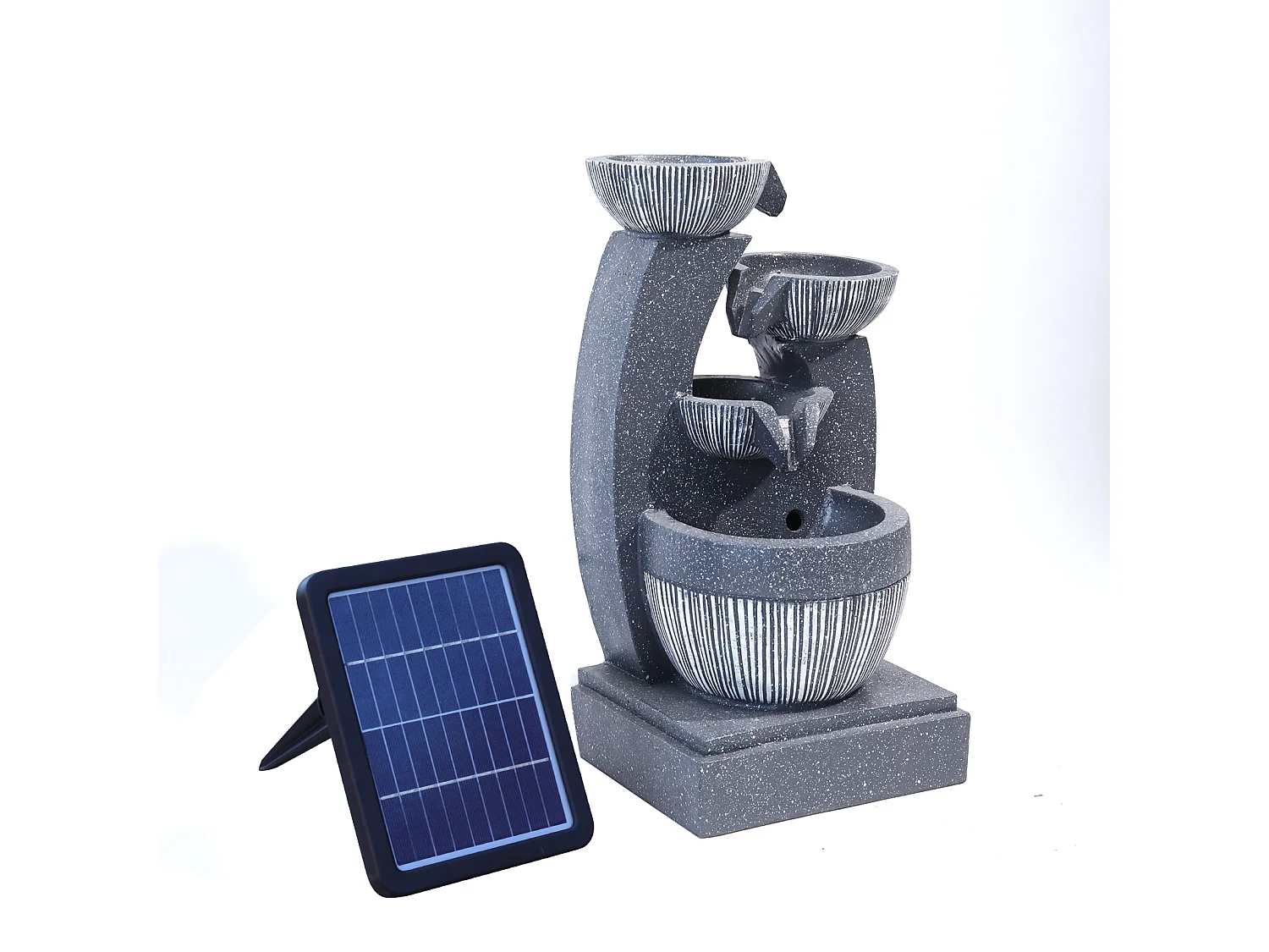 Black Resin 4-Tier Rockery Solar Powered Water Fountain with LED Light