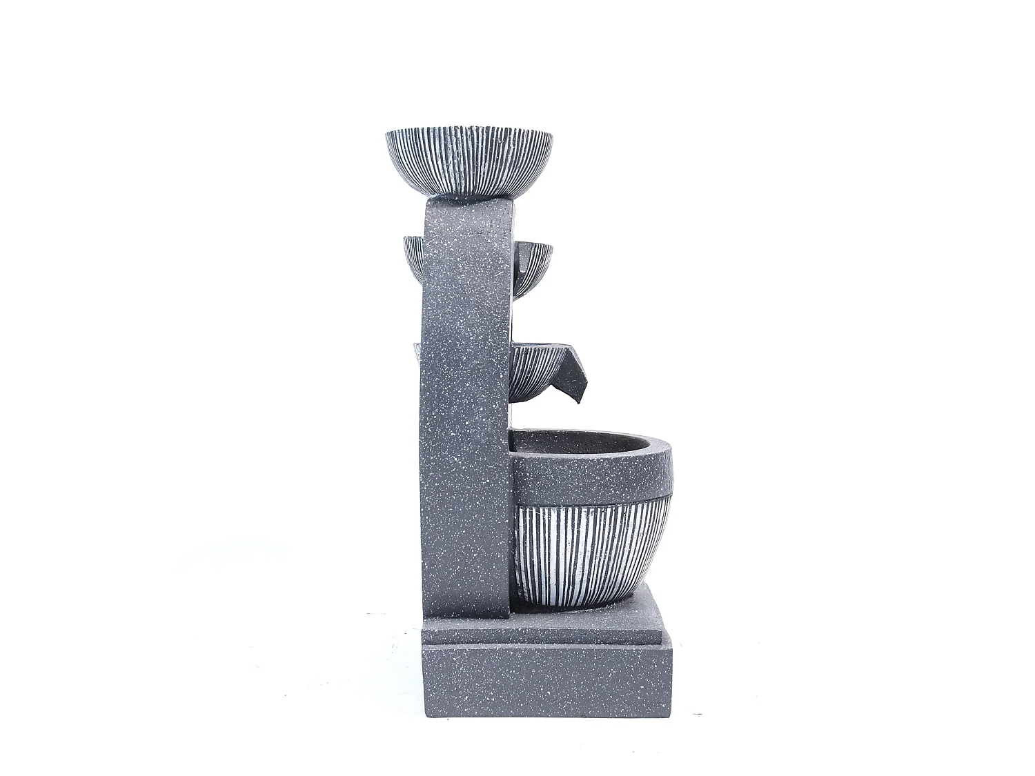 Black Resin 4-Tier Rockery Solar Powered Water Fountain with LED Light