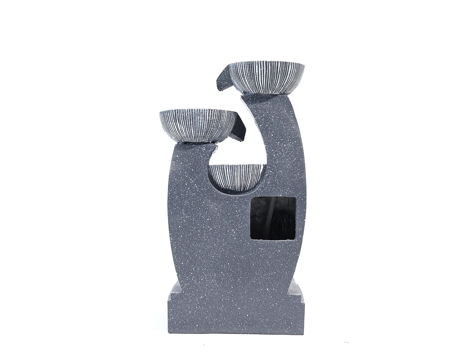Black Resin 4-Tier Rockery Solar Powered Water Fountain with LED Light