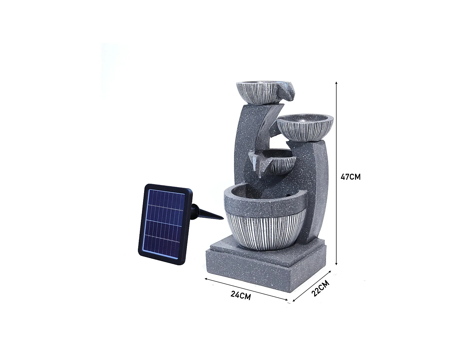 Black Resin 4-Tier Rockery Solar Powered Water Fountain with LED Light