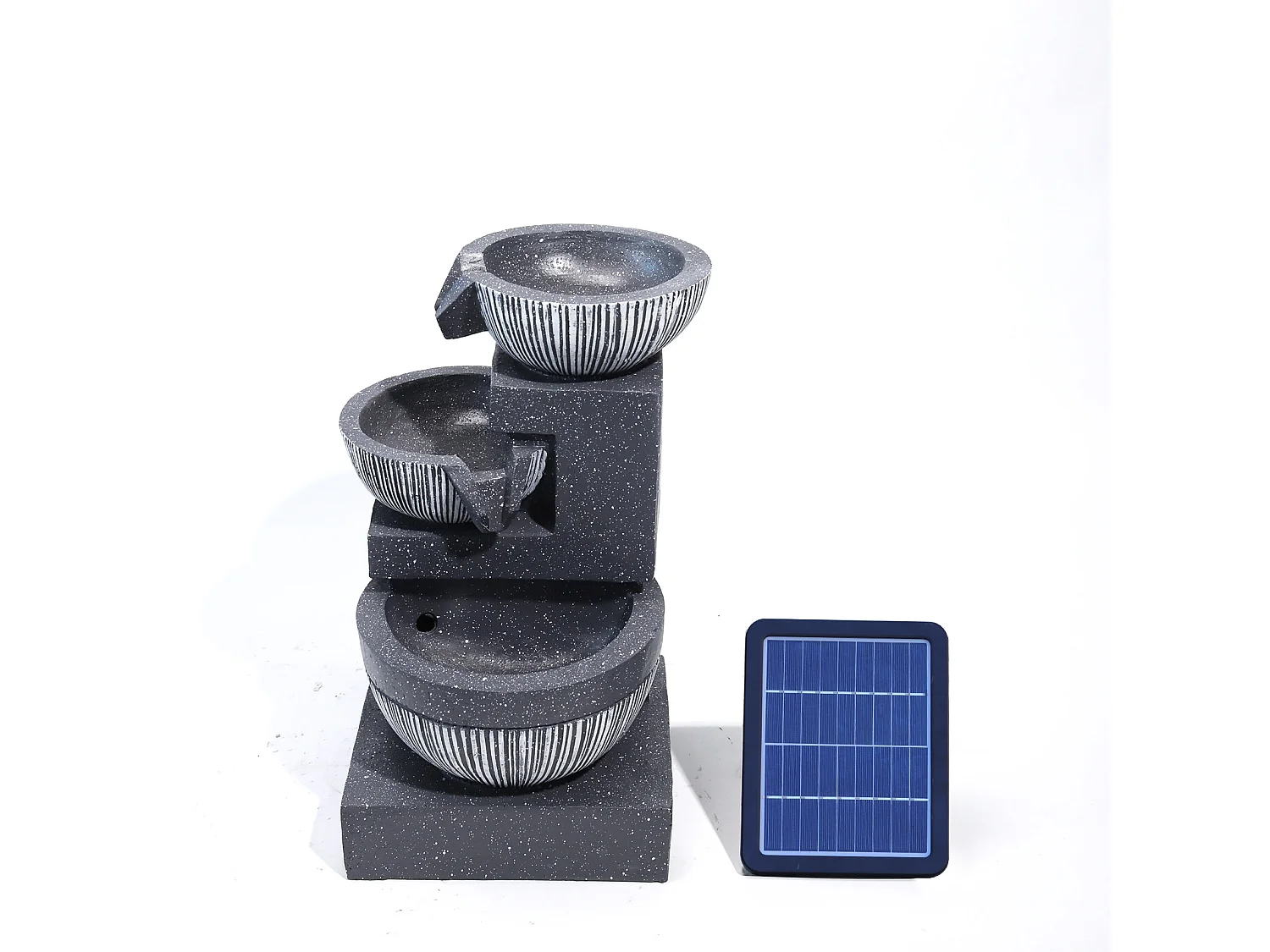 Black Resin 3-Tier Rockery Solar Powered Water Fountain with LED Light