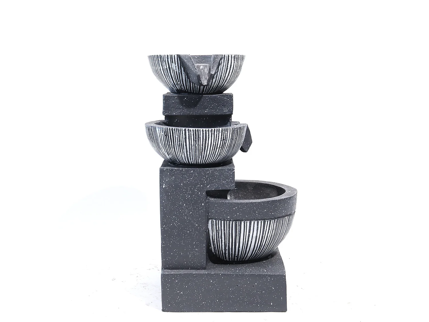 Black Resin 3-Tier Rockery Solar Powered Water Fountain with LED Light