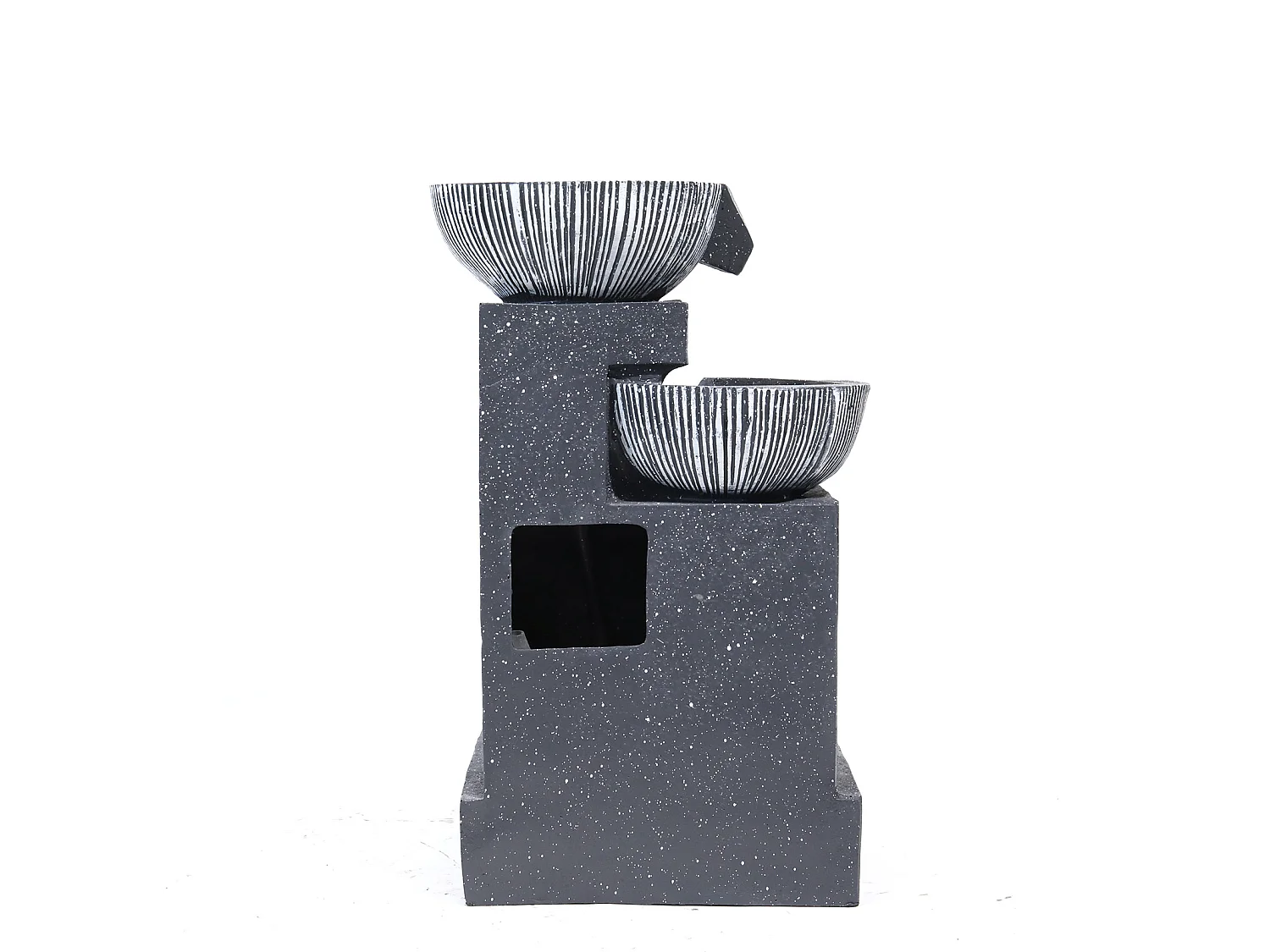 Black Resin 3-Tier Rockery Solar Powered Water Fountain with LED Light