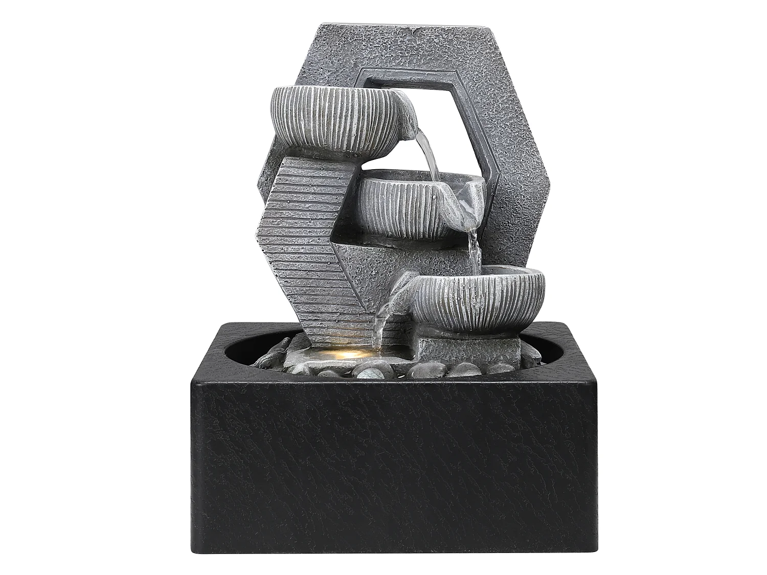 Grey Resin Multi-Tier Tabletop Rock Water Fountain with LED Light