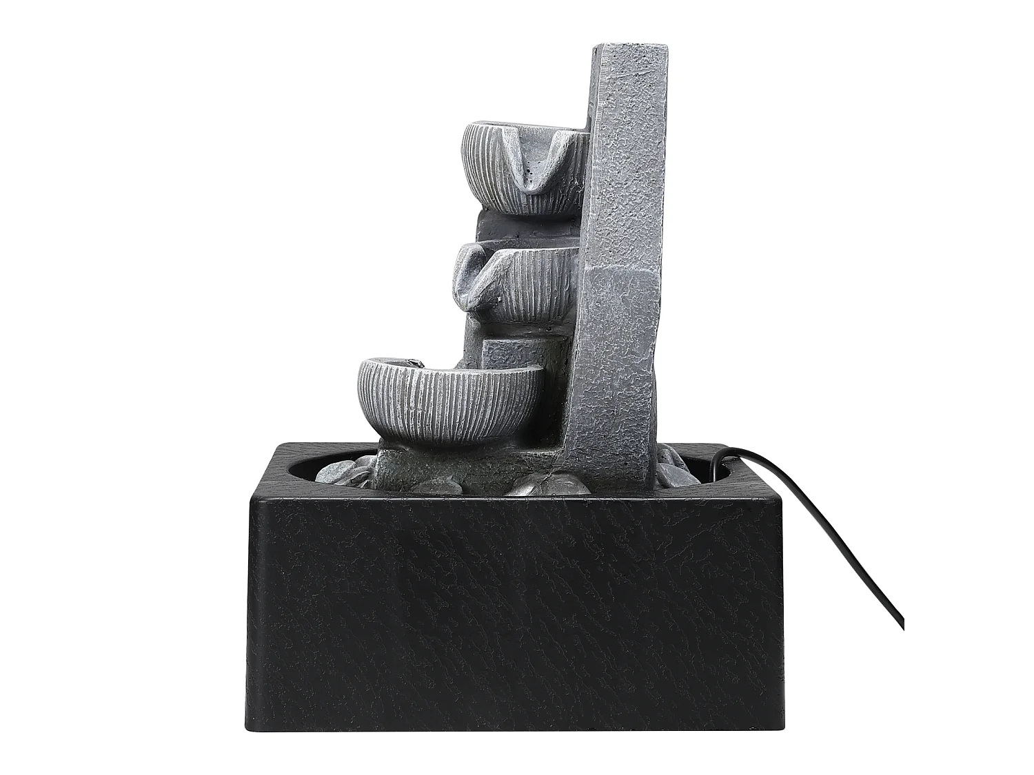 Grey Resin Multi-Tier Tabletop Rock Water Fountain with LED Light