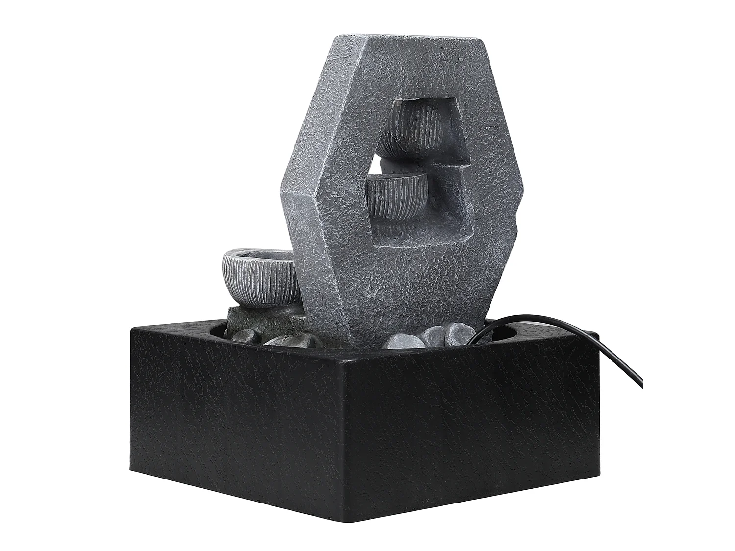 Grey Resin Multi-Tier Tabletop Rock Water Fountain with LED Light