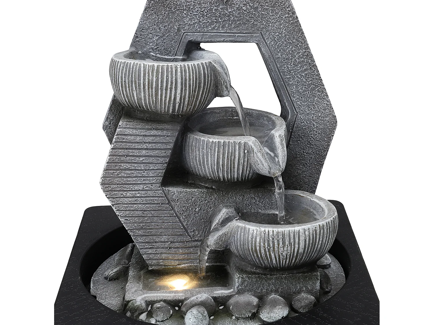 Grey Resin Multi-Tier Tabletop Rock Water Fountain with LED Light