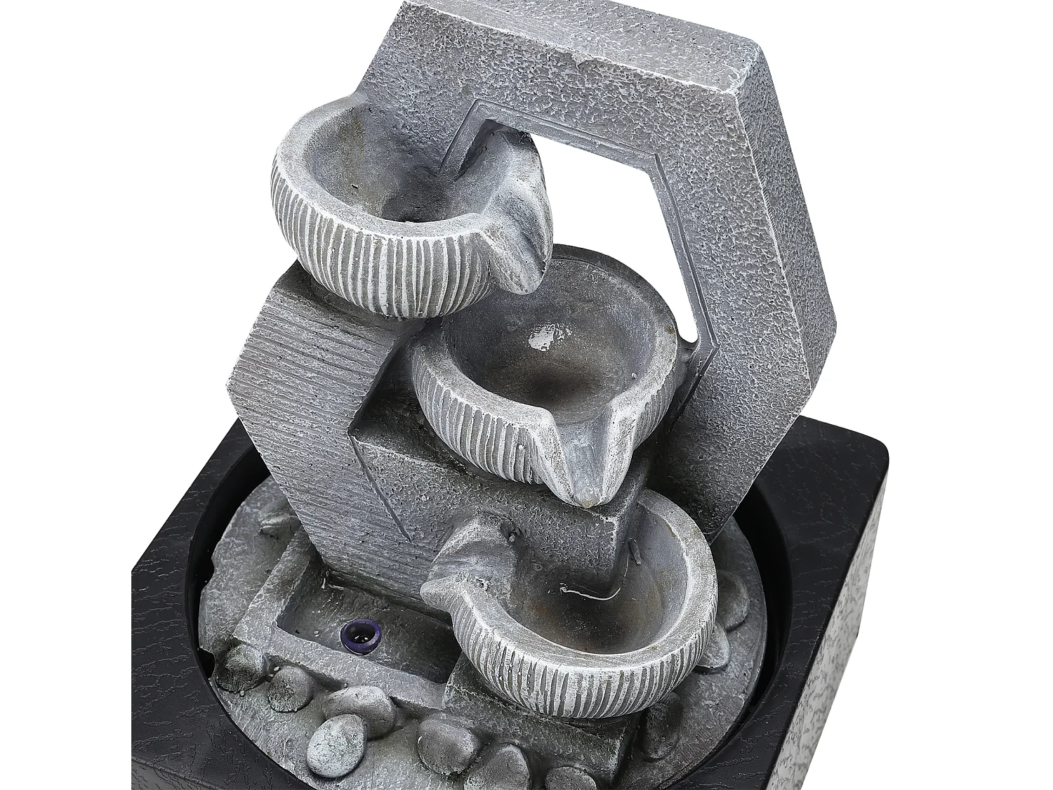 Grey Resin Multi-Tier Tabletop Rock Water Fountain with LED Light