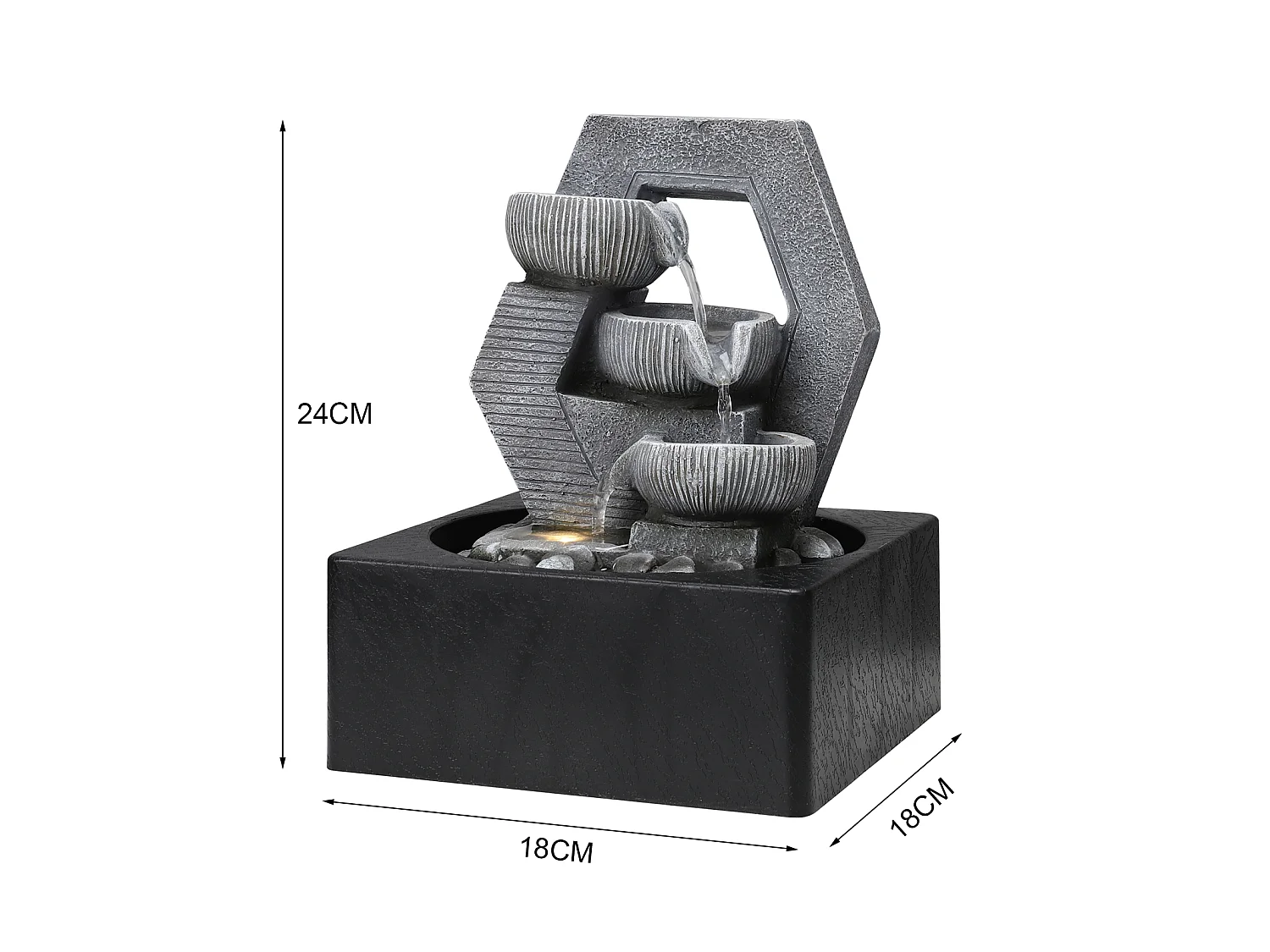 Grey Resin Multi-Tier Tabletop Rock Water Fountain with LED Light
