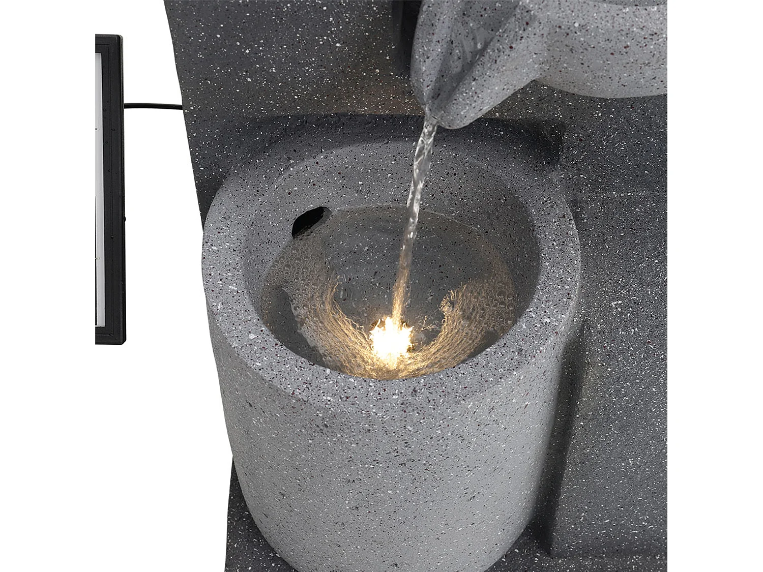 Grey Resin 3-Tier Solar Powered Rockery Water Fountain with LED Light
