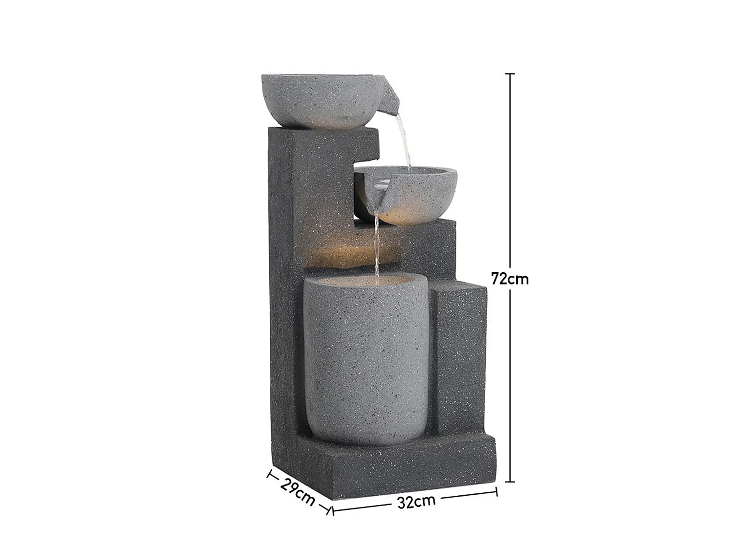 Grey Resin 3-Tier Solar Powered Rockery Water Fountain with LED Light