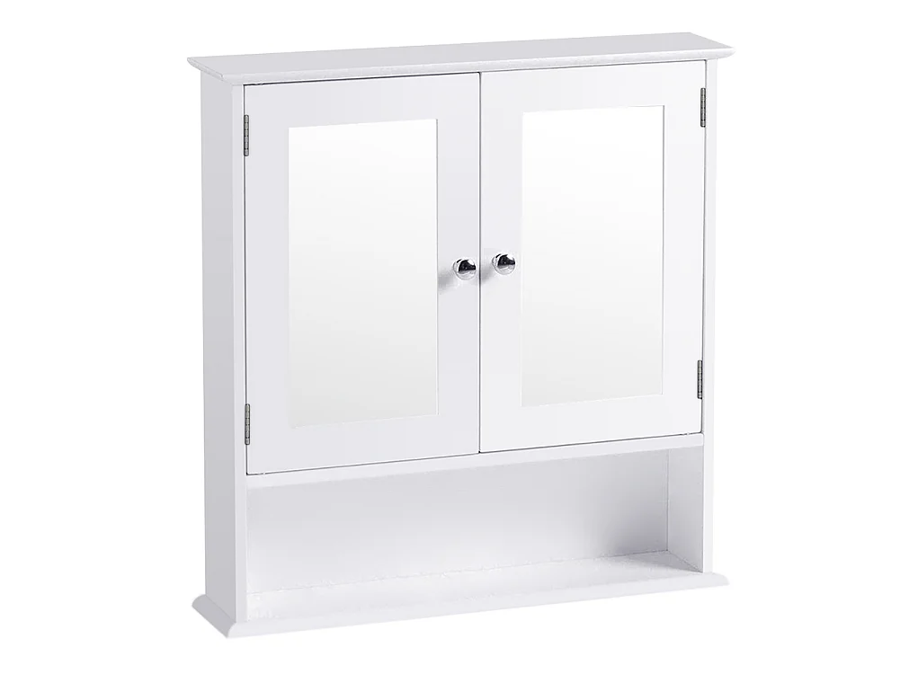 White Wall Mounted Bathroom Cabinet with Mirror & Shelf