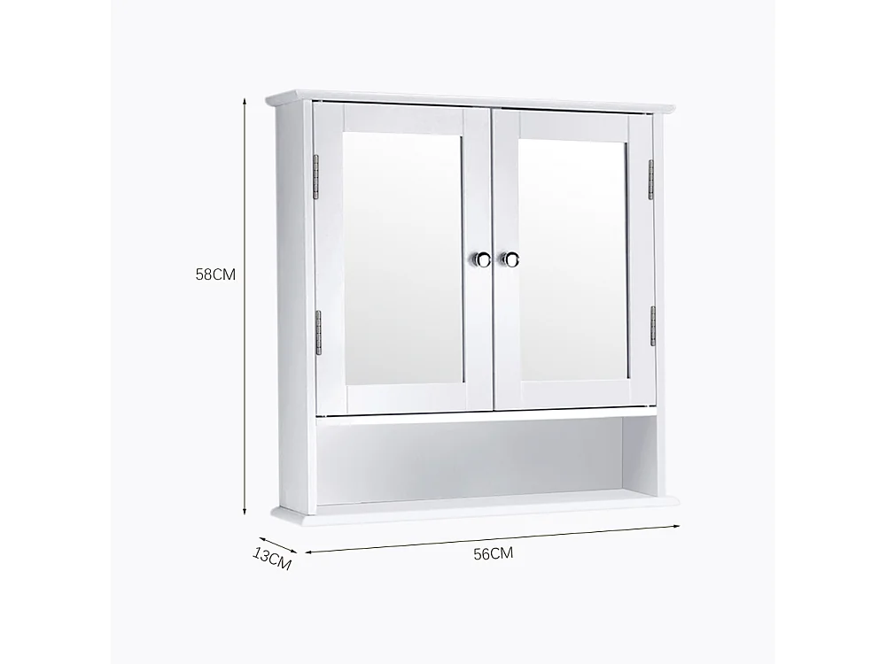 White Wall Mounted Bathroom Cabinet with Mirror & Shelf