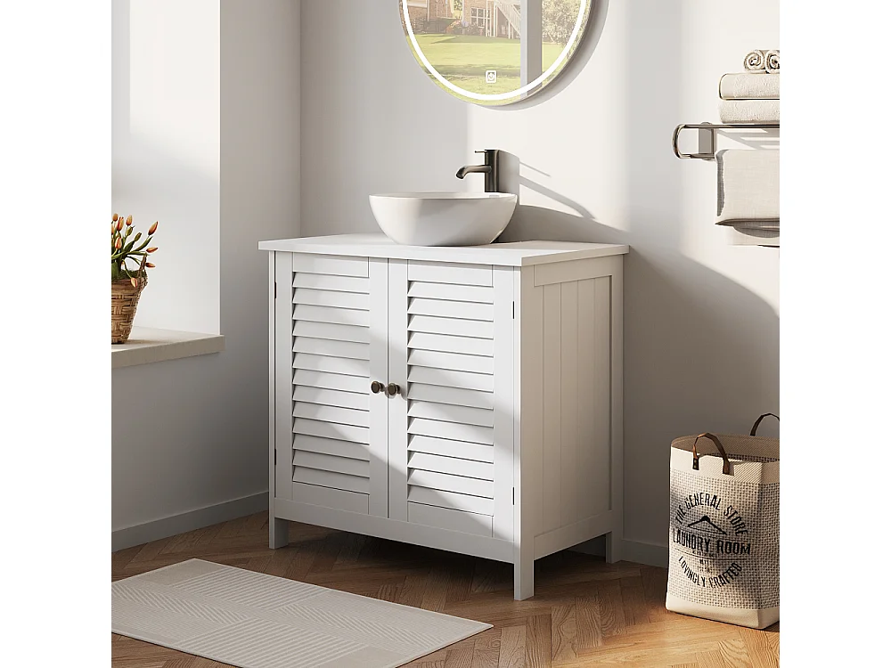 White Under Sink Bathroom Cabinet 2 Door Storage