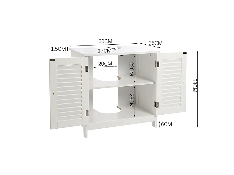 White Under Sink Bathroom Cabinet 2 Door Storage