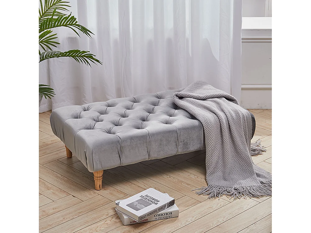 Light Grey Velvet Rectangular Footstool