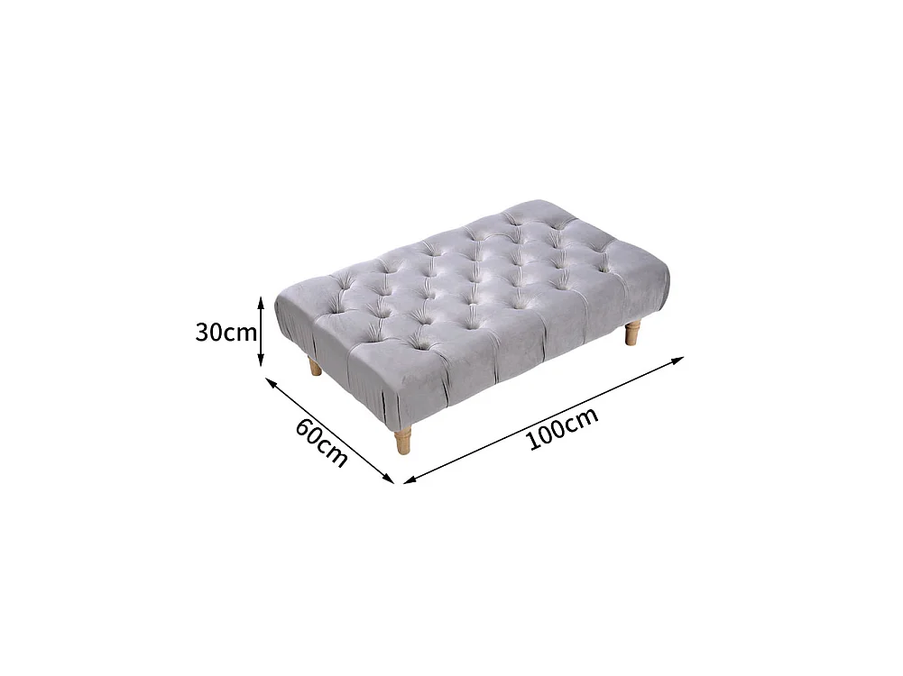 Light Grey Velvet Rectangular Footstool