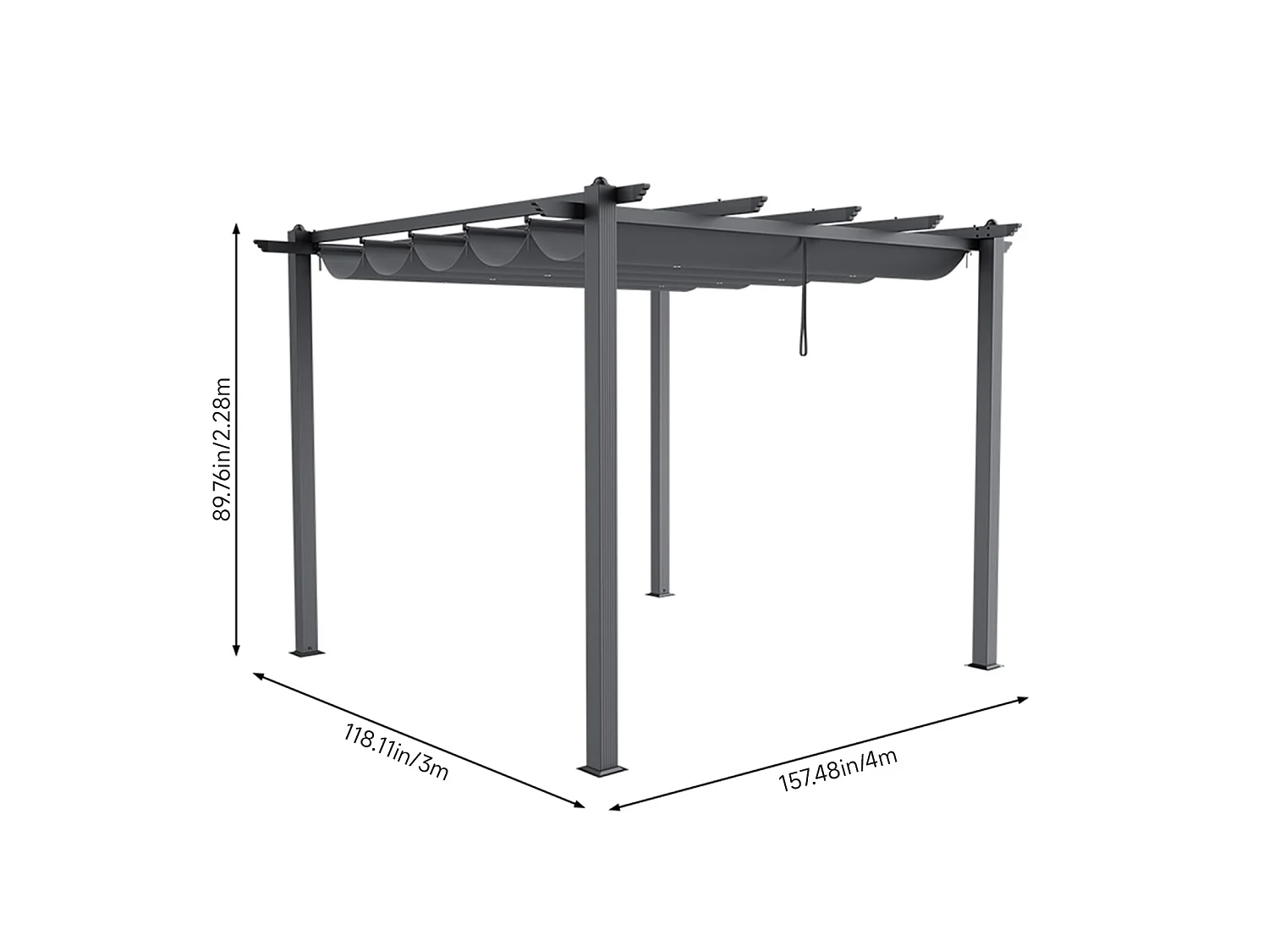 Aluminium Garden Pergola with Retractable UV-Resistant Canopy - 400 x 300cm - Charcoal Grey