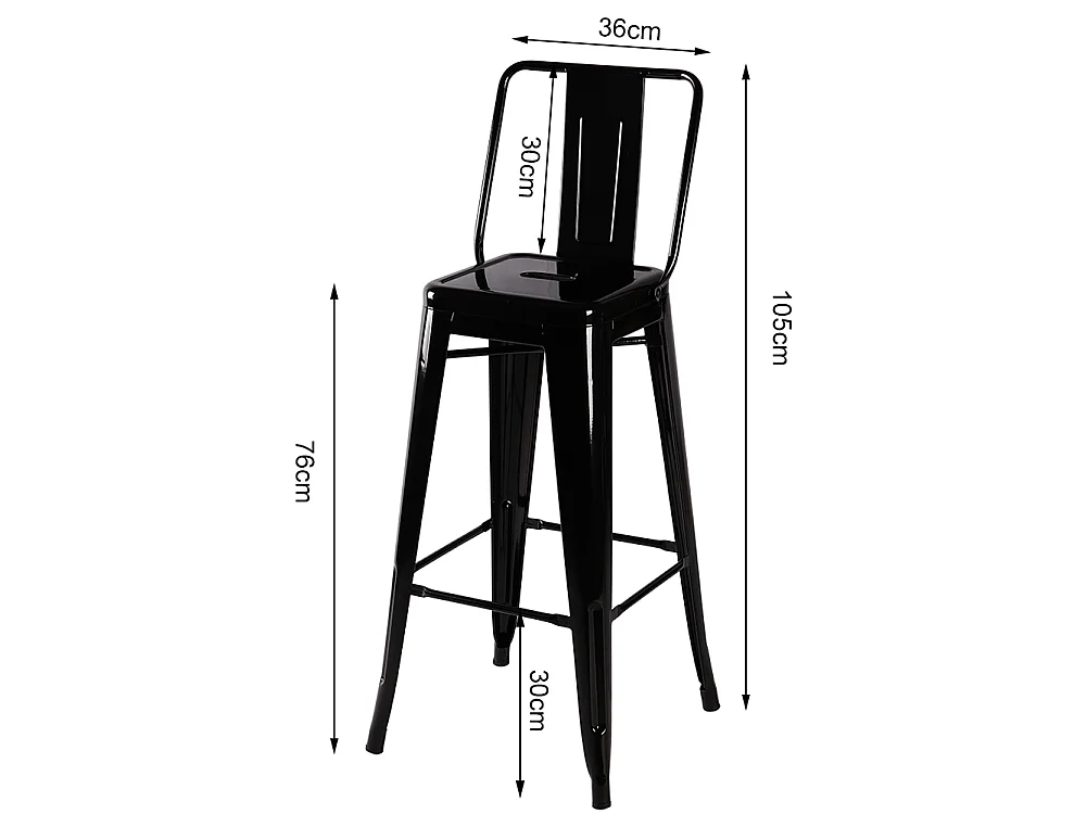 Set of 4 Black Metal Bar Stools Mid Century Industrial Style