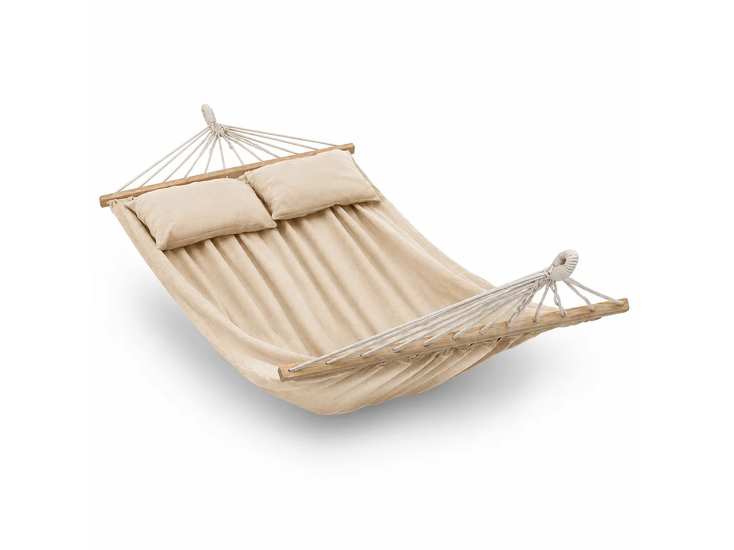 Amaca Doppia Da Esterno Con Barre In Legno E Morbidi Cuscini Ideale Per Giardino Veranda Piscina In Tessuto Resistente Cotone Poliestere 240 x 150 Cm Beige