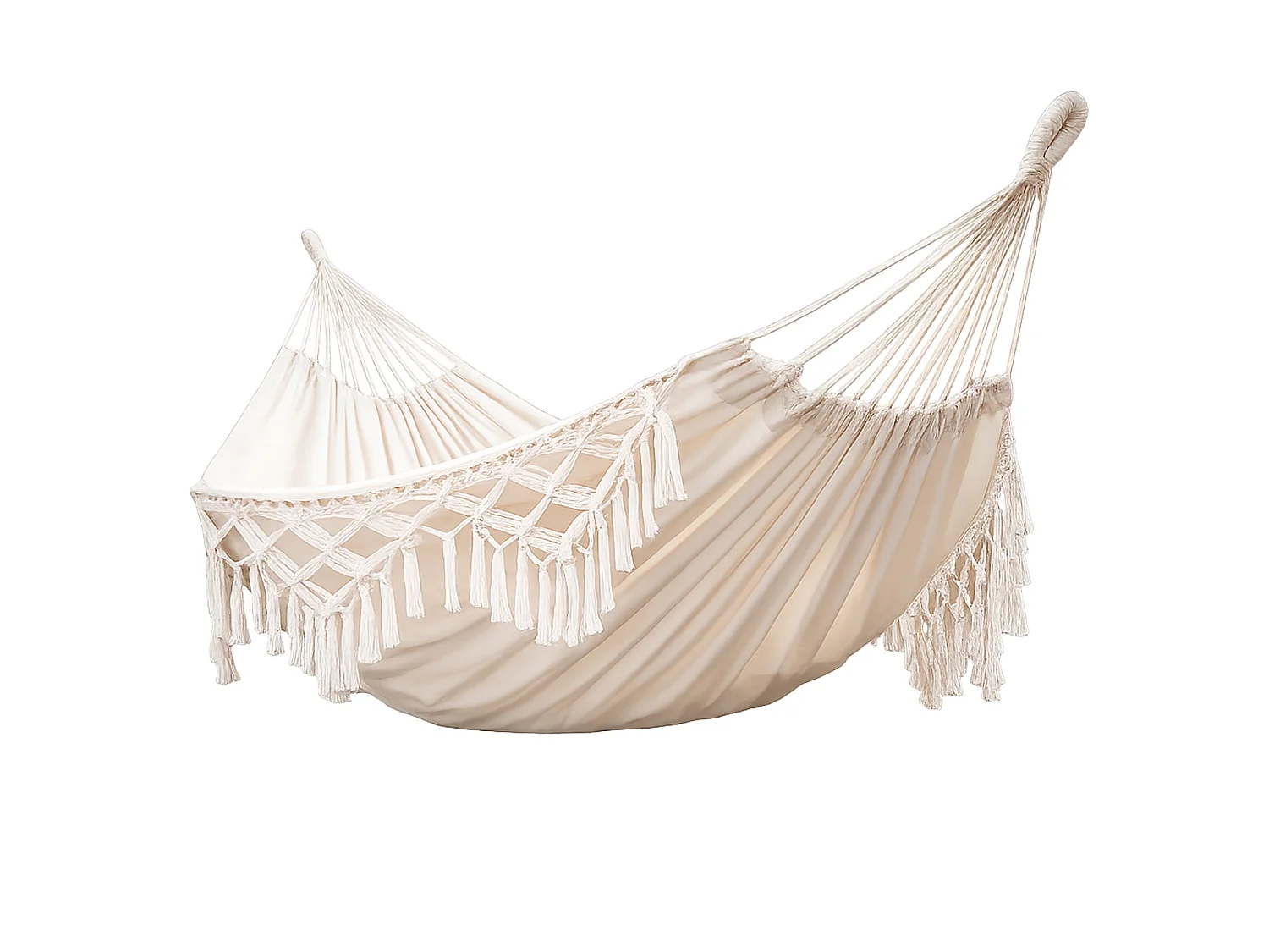 Amaca Matrimoniale Boho Chic Da Giardino Patio Campeggio E Piscina In Cotone E Poliestere Con Frange Decorative Per Relax Outdoor Portata 250 Kg 240 x 150 Cm Beige