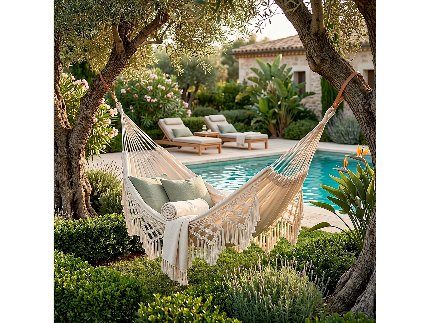 Amaca Matrimoniale Boho Chic Da Giardino Patio Campeggio E Piscina In Cotone E Poliestere Con Frange Decorative Per Relax Outdoor Portata 250 Kg 240 x 150 Cm Beige
