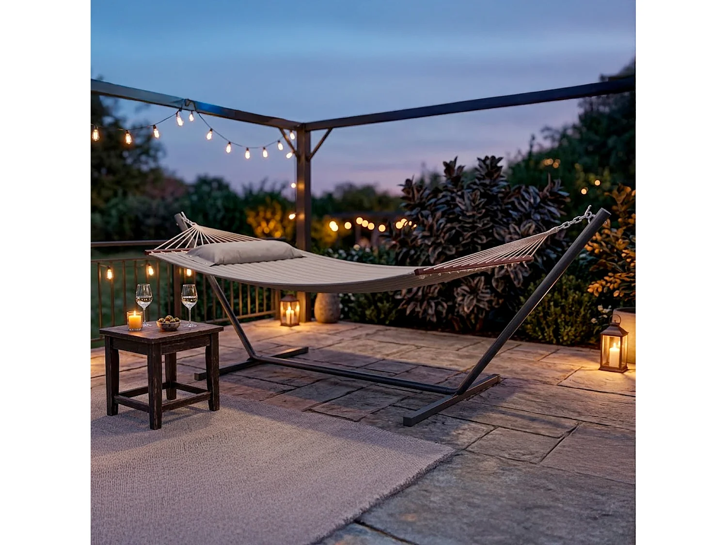 Amaca Matrimoniale Con Supporto In Acciaio Per Giardino Terrazzo Balcone Piscina Tessuto Traspirante Resistente Relax Esterno Facile Montaggio 350 x 120 Cm Grigio