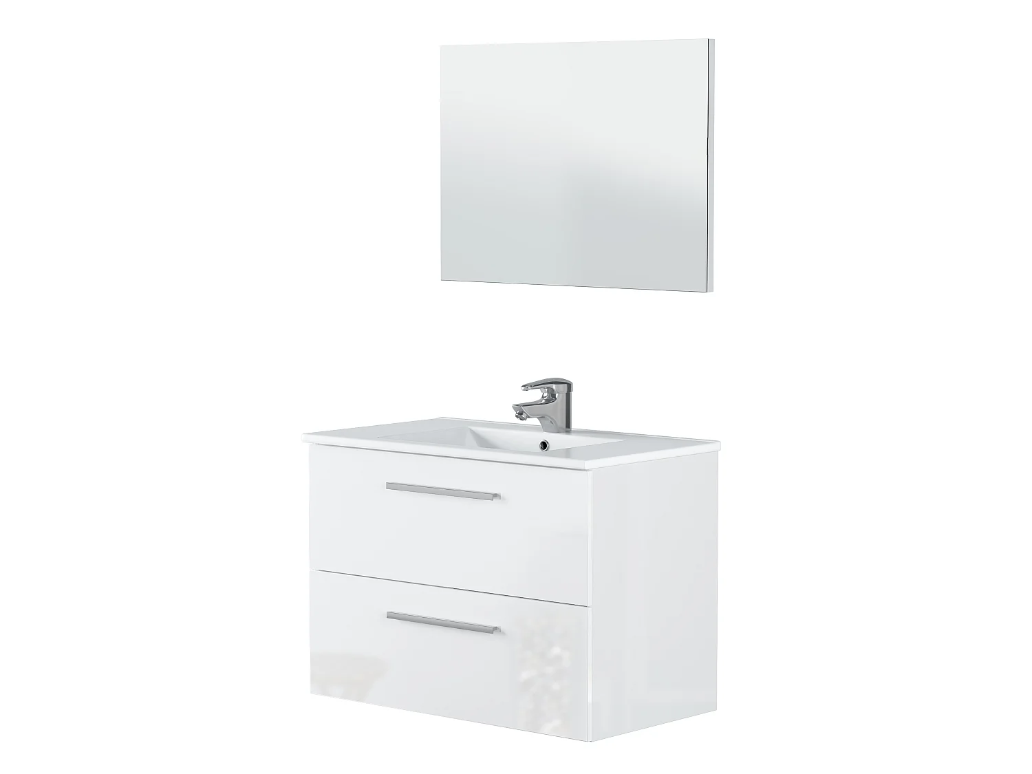 Bel Air Mobile Bagno Sottolavabo Sospeso Due Cassetti Finitura Bianco 80x46x66 Cm