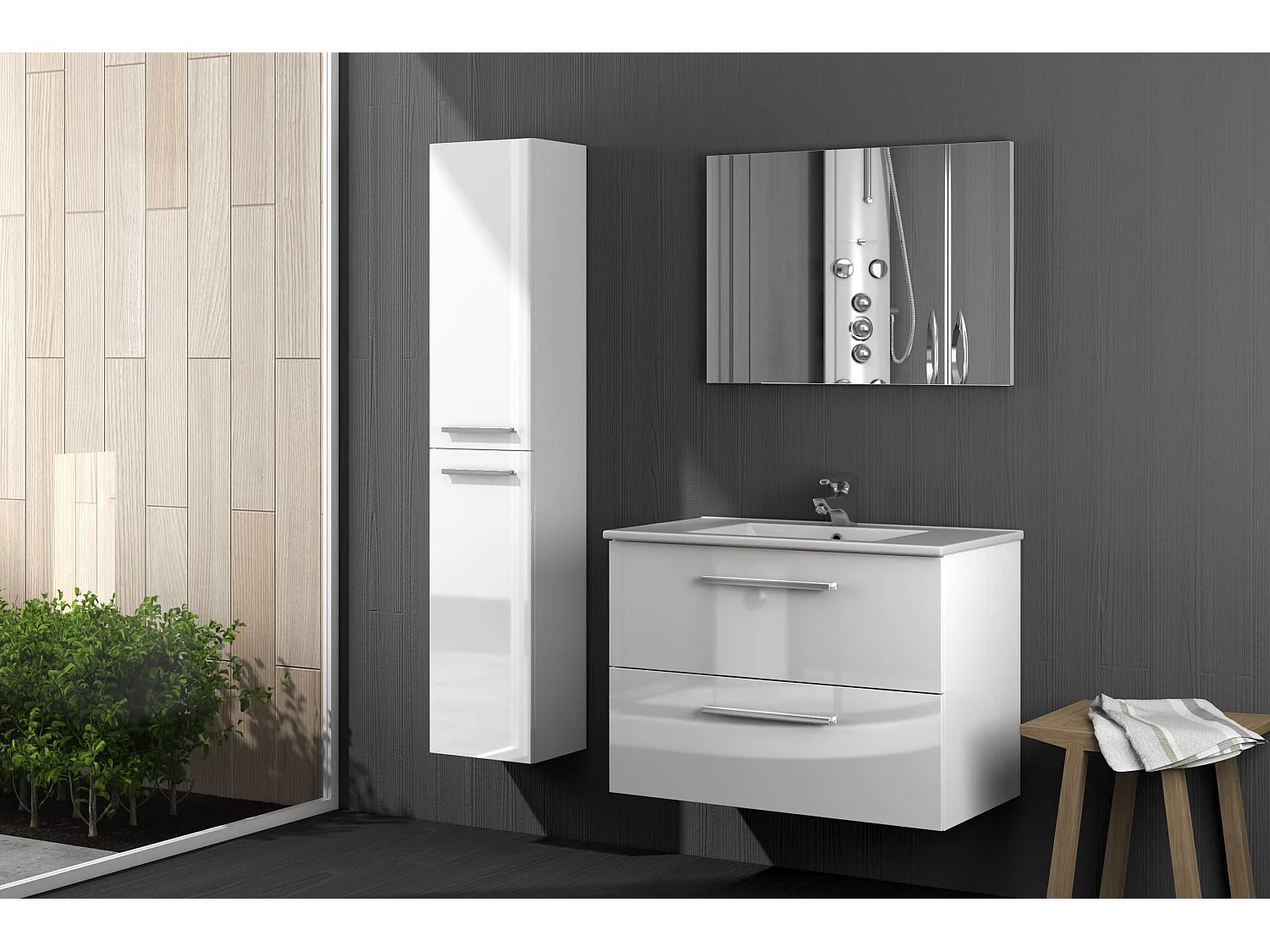 Bel Air Mobile Bagno Sottolavabo Sospeso Due Cassetti Finitura Bianco 80x46x66 Cm