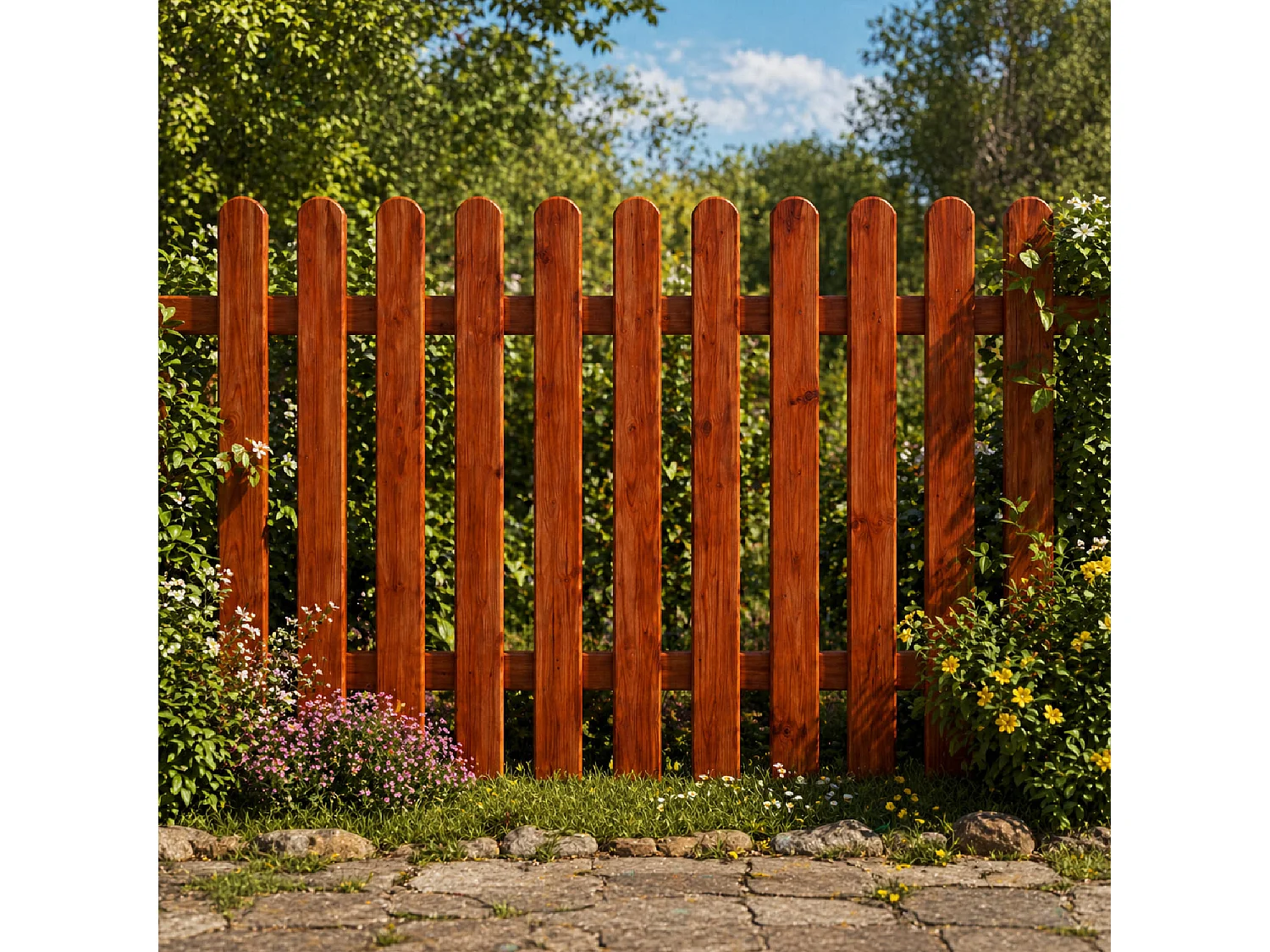 Staccionata In Legno Di Pino Per Giardino Orto E Recinti Decorativi Con Doghe Arrotondate Protezione Outdoor Resistente Alle Intemperie 200 x 80 Cm Legno Scuro