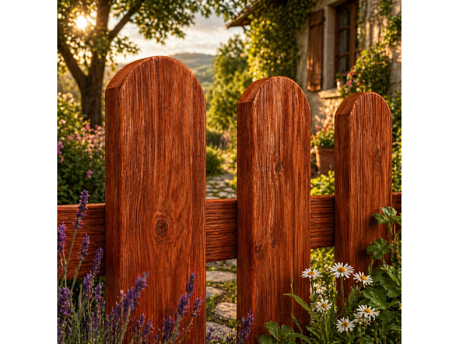 Staccionata In Legno Di Pino Per Giardino Orto E Recinti Decorativi Con Doghe Arrotondate Protezione Outdoor Resistente Alle Intemperie 200 x 80 Cm Legno Scuro