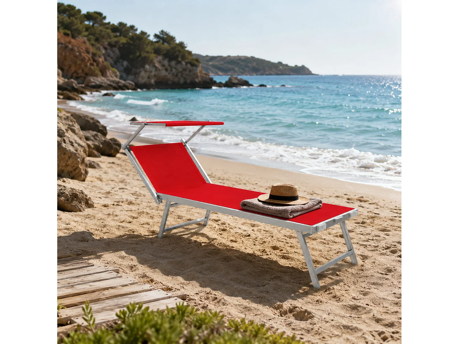 Lettino Prendisole Pieghevole Professionale Alluminio Textilene Tettuccio Orientabile Parasole Mare Spiaggia Piscina Giardino 182 x 60 x 38 Cm Rosa