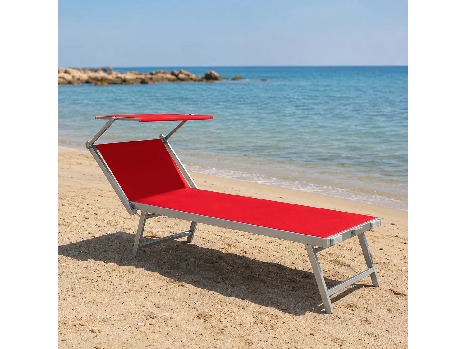 Lettino Prendisole Pieghevole Professionale Alluminio Textilene Tettuccio Orientabile Parasole Mare Spiaggia Piscina Giardino 182 x 60 x 38 Cm Rosa