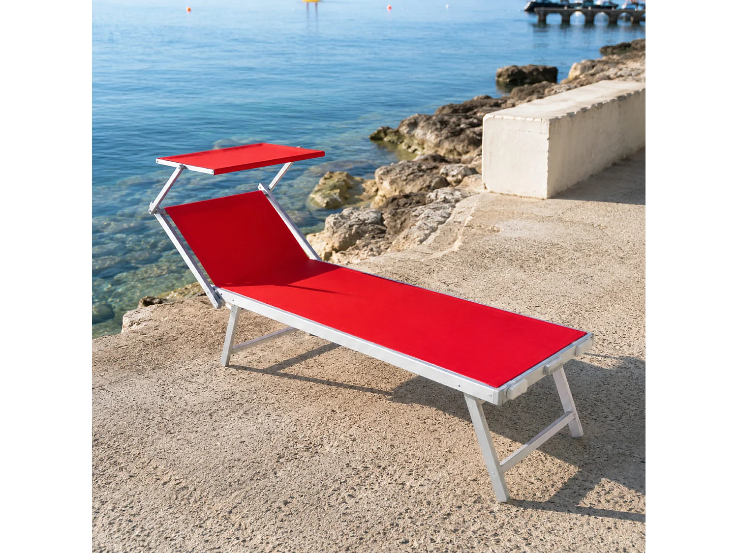 Lettino Prendisole Pieghevole Professionale Alluminio Textilene Tettuccio Orientabile Parasole Mare Spiaggia Piscina Giardino 182 x 60 x 38 Cm Rosa