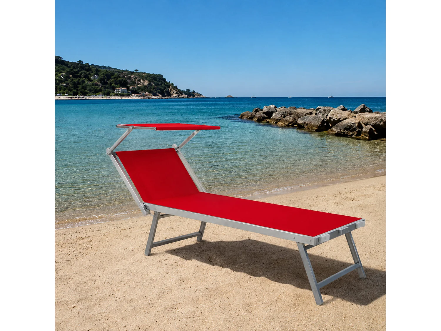 Lettino Prendisole Pieghevole Professionale Alluminio Textilene Tettuccio Orientabile Parasole Mare Spiaggia Piscina Giardino 182 x 60 x 38 Cm Rosa