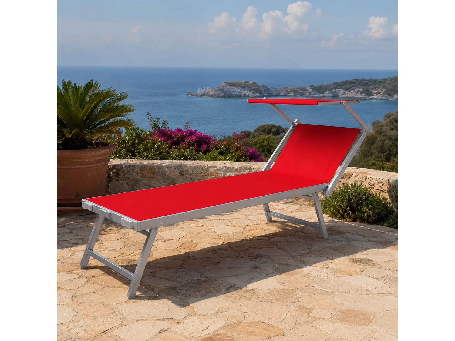 Lettino Prendisole Pieghevole Professionale Alluminio Textilene Tettuccio Orientabile Parasole Mare Spiaggia Piscina Giardino 182 x 60 x 38 Cm Rosa