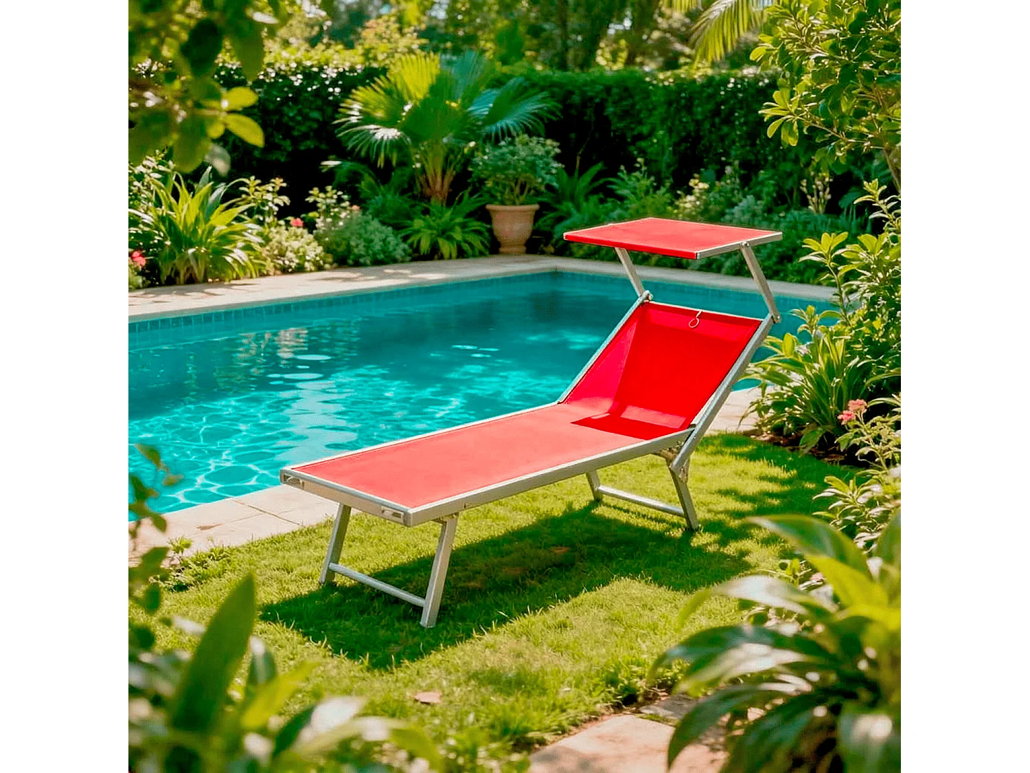Lettino Prendisole Pieghevole Professionale Alluminio Textilene Tettuccio Orientabile Parasole Mare Spiaggia Piscina Giardino 182 x 60 x 38 Cm Rosa
