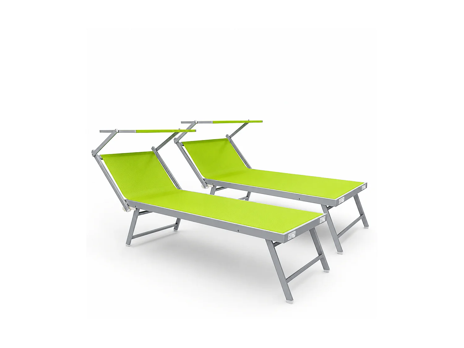 Set Da 2 Lettini Prendisole Pieghevole Professionale In Alluminio Tettuccio Orientabile Tettino Parasole Per Mare Spiaggia Piscina 182 X 60 X 38 Cm Verde Fluo